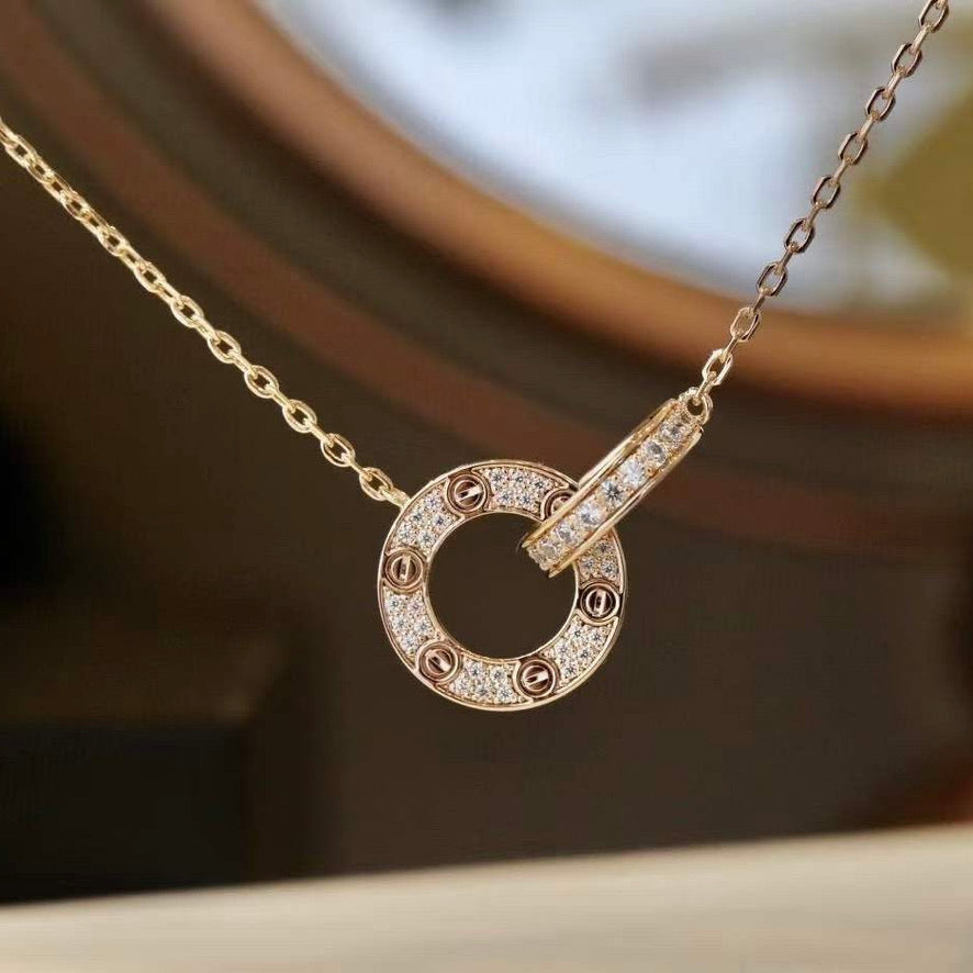 [✨ROSE✨]LOVE 7.6MM NECKLACE ROSE GOLD AND SILVER  FULL DIAMOND