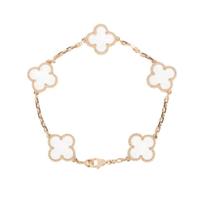 [✨ROSE✨]CLOVER 5 MOTIF ROCK CRYSTAL PINK GOLD BRACELET