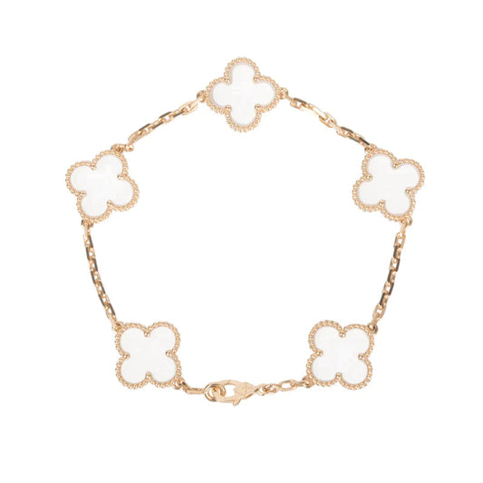 [✨ROSE✨]CLOVER 5 MOTIF ROCK CRYSTAL PINK GOLD BRACELET