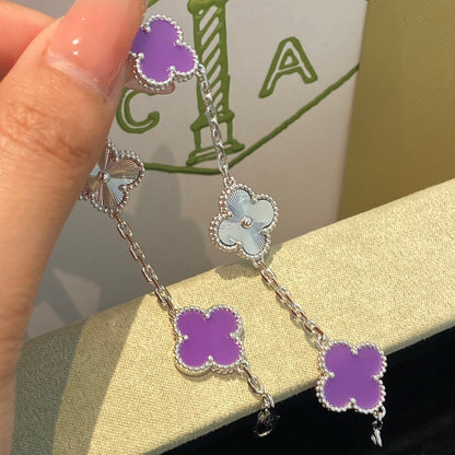 [✨ROSE✨]CLOVER  5 MOTIFS  PURPLE VIOLET BRACELET SILVER