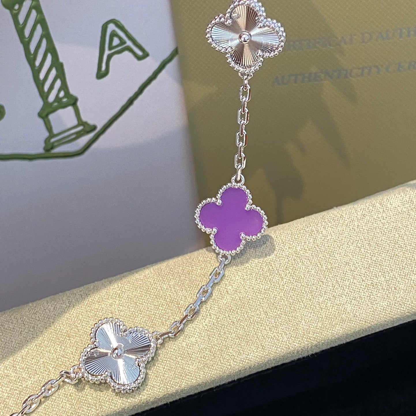 [✨ROSE✨]CLOVER  5 MOTIFS  PURPLE VIOLET BRACELET SILVER