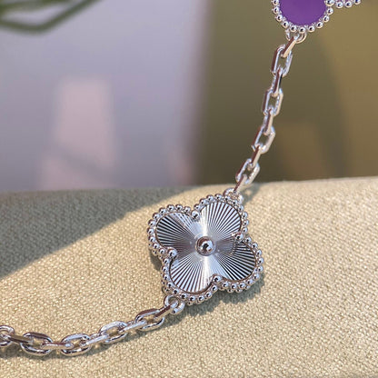 [✨ROSE✨]CLOVER  5 MOTIFS  PURPLE VIOLET BRACELET SILVER