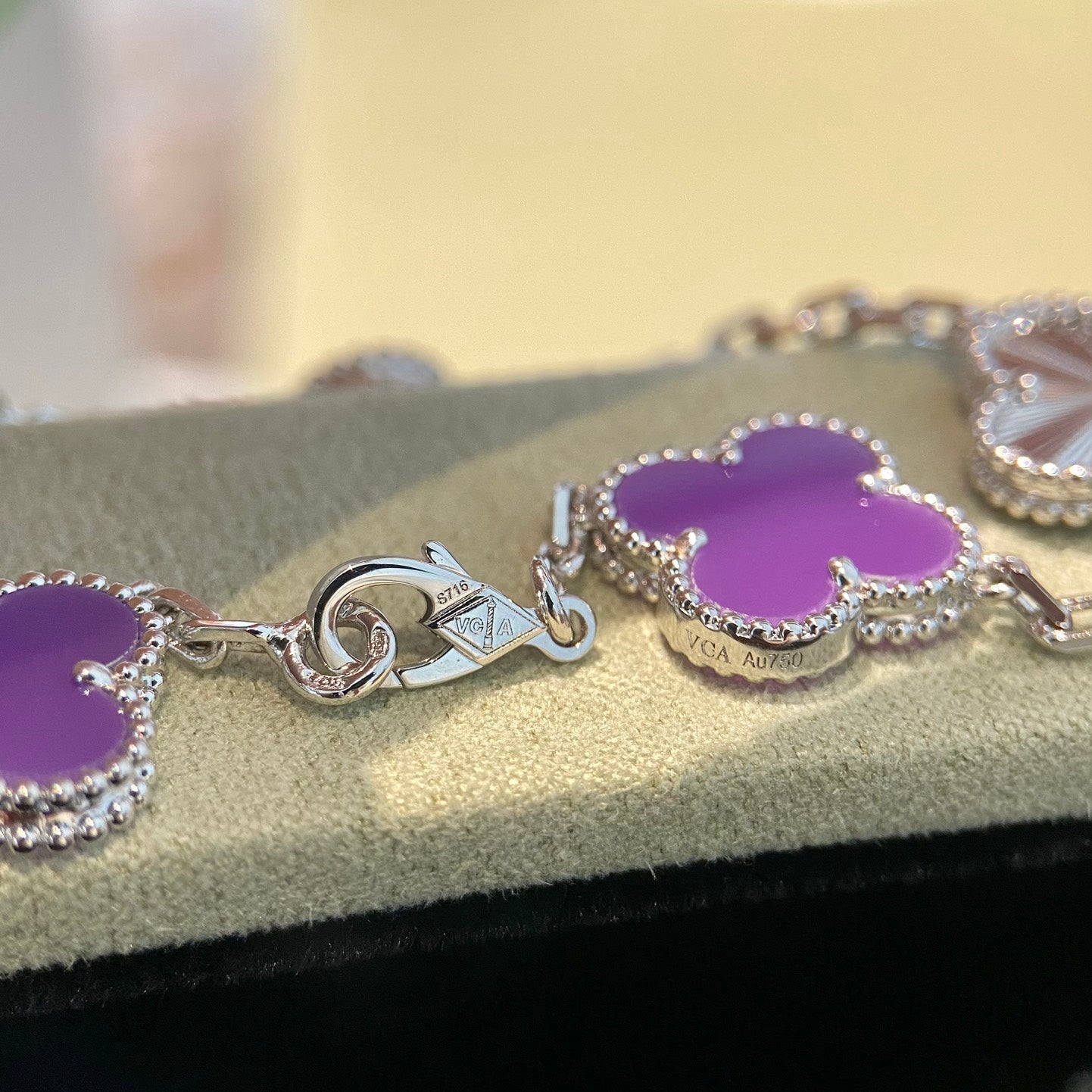 [✨ROSE✨]CLOVER  5 MOTIFS  PURPLE VIOLET BRACELET SILVER