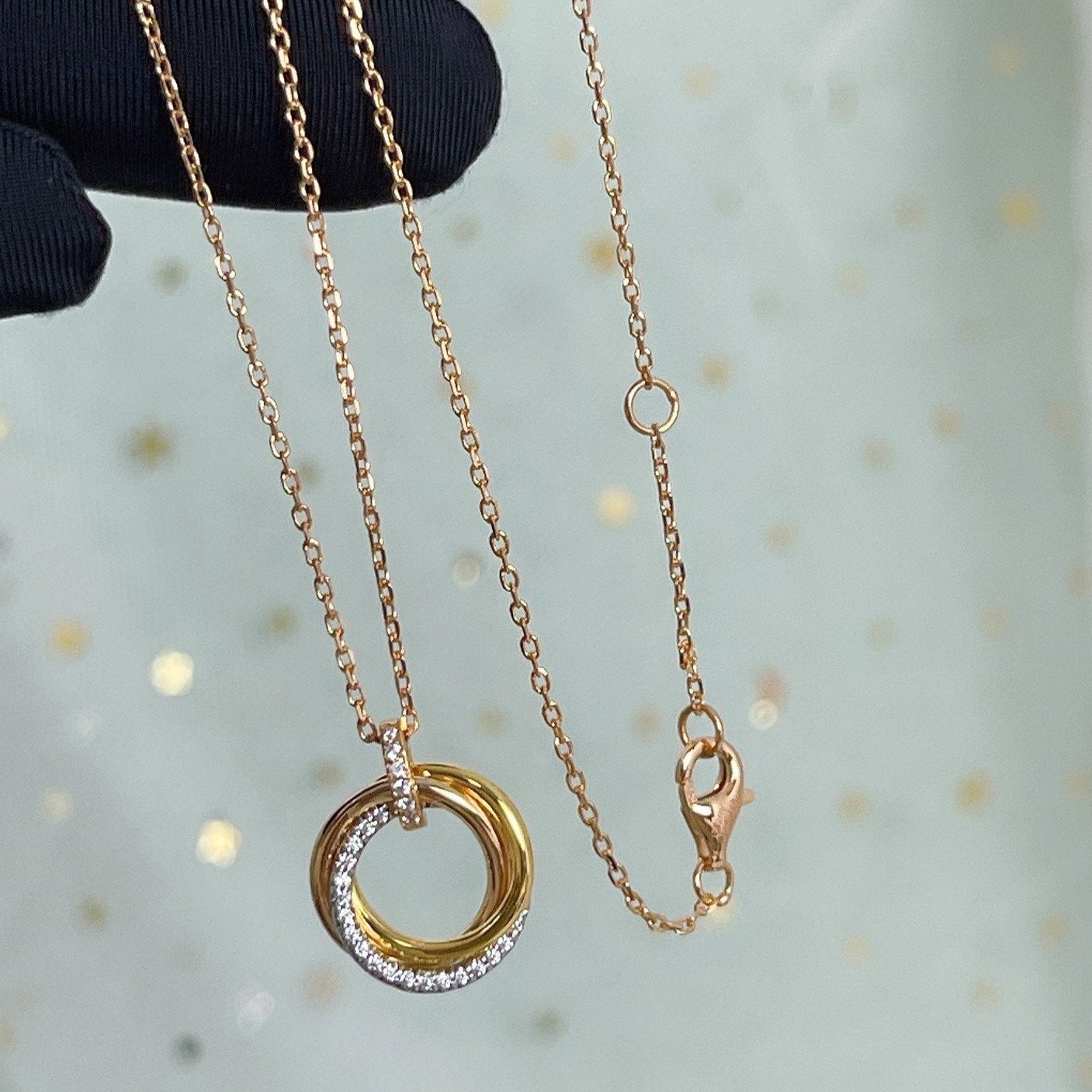 [✨ROSE✨]TRINITY NECKLACE SILVER GOLD PINK GOLD DIAMONDS