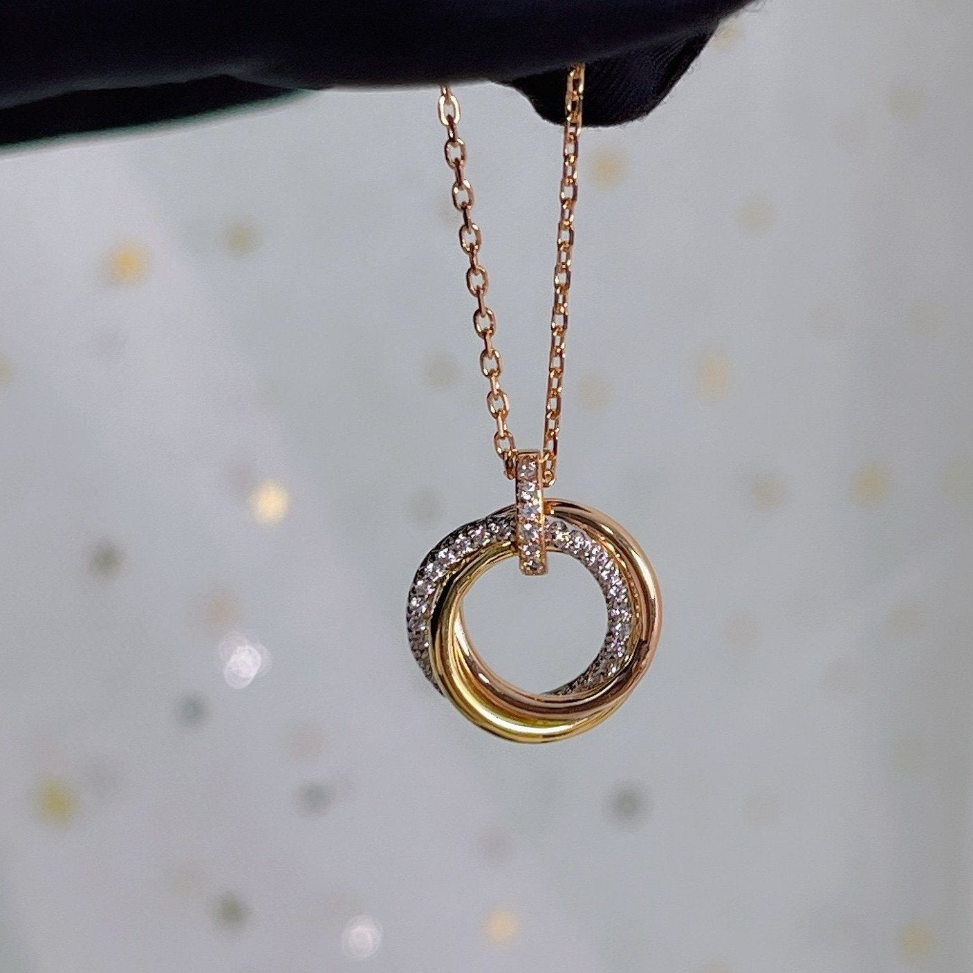 [✨ROSE✨]TRINITY NECKLACE SILVER GOLD PINK GOLD DIAMONDS