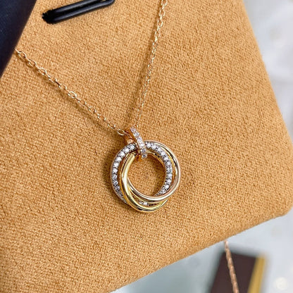 [✨ROSE✨]TRINITY NECKLACE SILVER GOLD PINK GOLD DIAMONDS