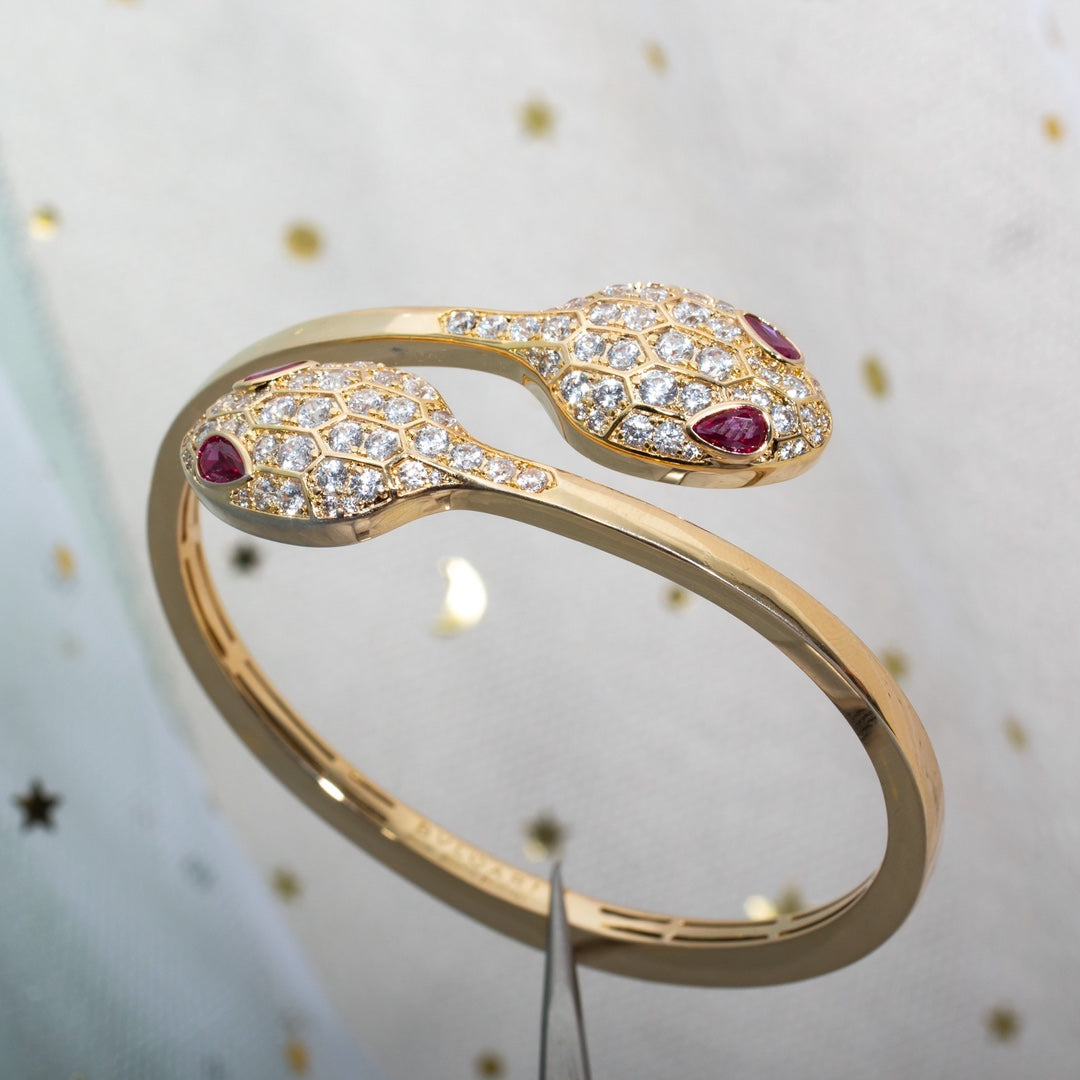[✨ROSE✨]SERPENTI BRACELET PINK GOLD DIAMOND DOUBLE SNAKE