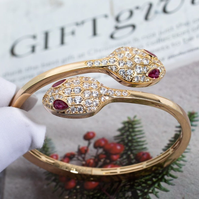 [✨ROSE✨]SERPENTI BRACELET PINK GOLD DIAMOND DOUBLE SNAKE