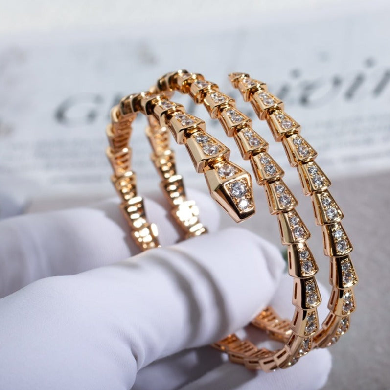 [✨ROSE✨]SERPENTI BRACELET PINK GOLD DIAMOND DOUBLE ROW