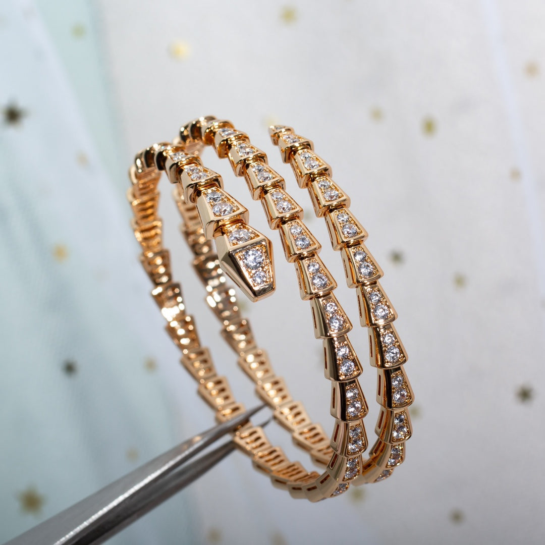 [✨ROSE✨]SERPENTI BRACELET PINK GOLD DIAMOND DOUBLE ROW