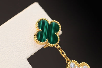 [✨ROSE✨]CLOVER EARRINGS GOLD MALACHITE DIAMOND 3 MOTIF