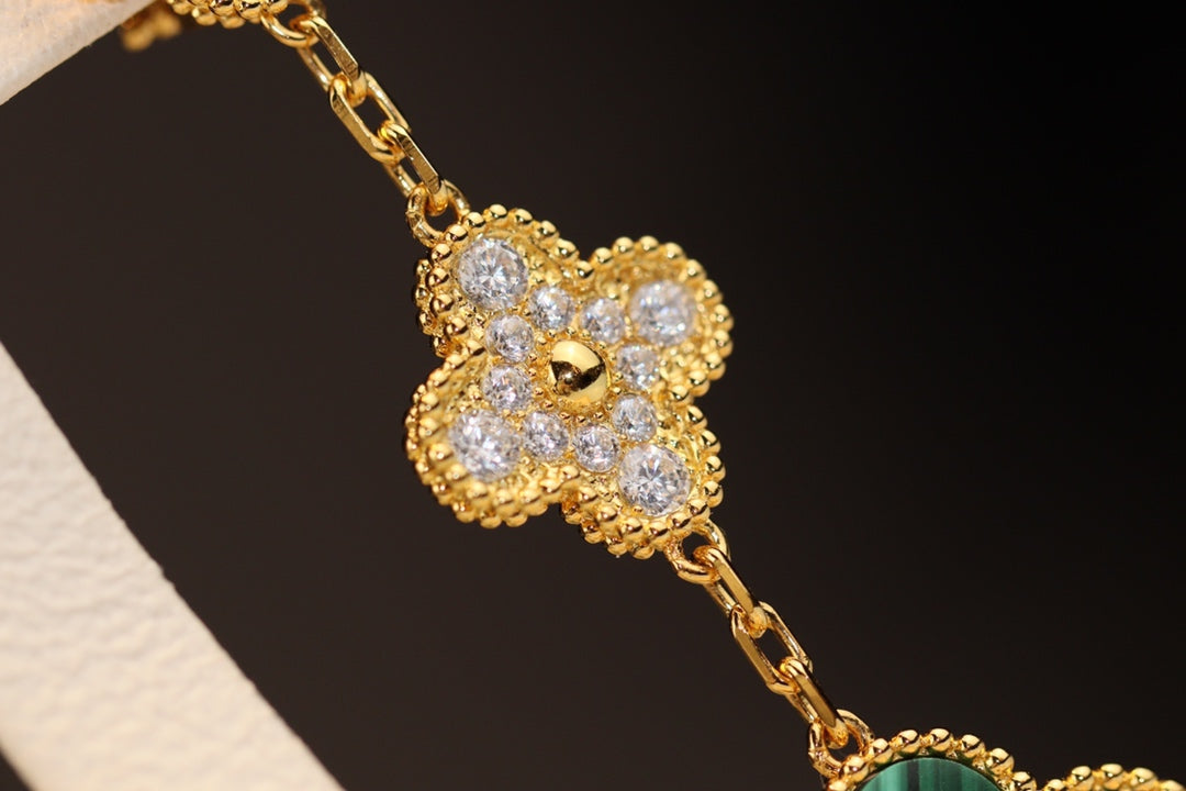 [✨ROSE✨]CLOVER EARRINGS GOLD MALACHITE DIAMOND 3 MOTIF