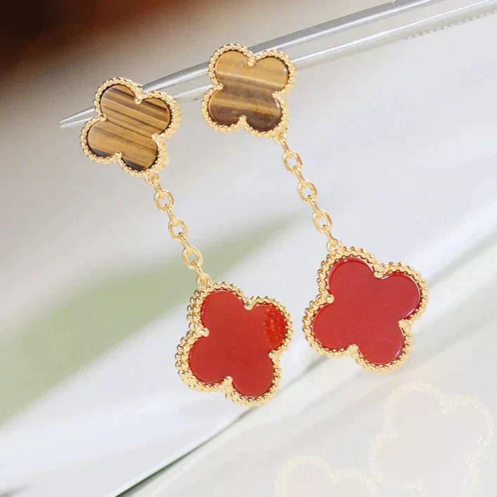 [✨ROSE✨]CLOVER  2 MOTIF  TIGER EYE CARNELIAN EARRINGS