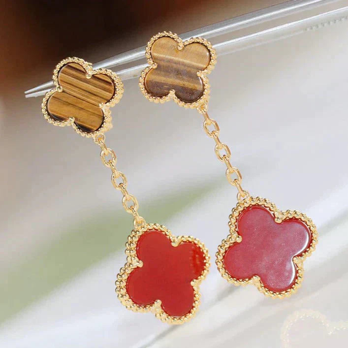 [✨ROSE✨]CLOVER  2 MOTIF  TIGER EYE CARNELIAN EARRINGS