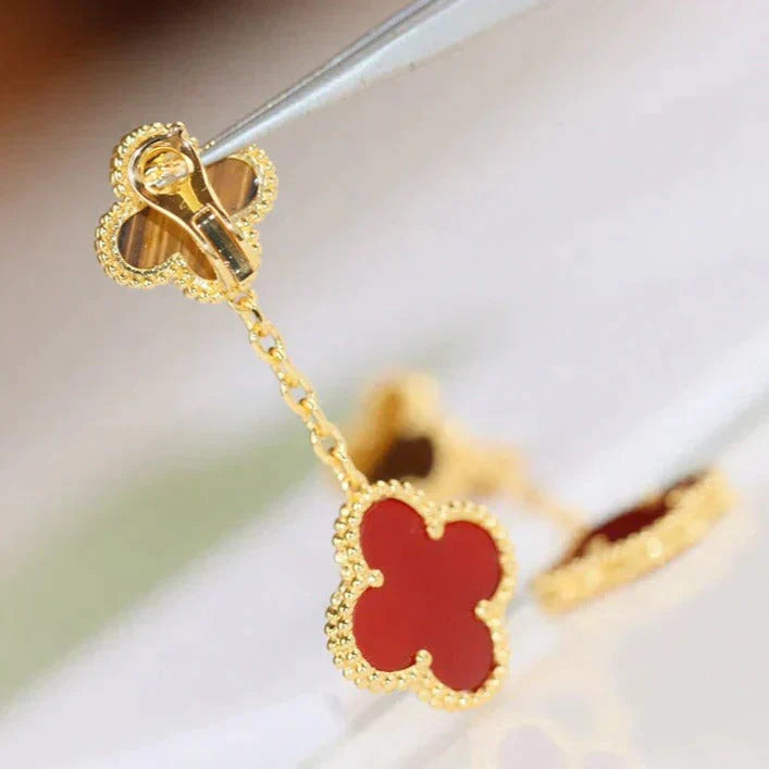 [✨ROSE✨]CLOVER  2 MOTIF  TIGER EYE CARNELIAN EARRINGS