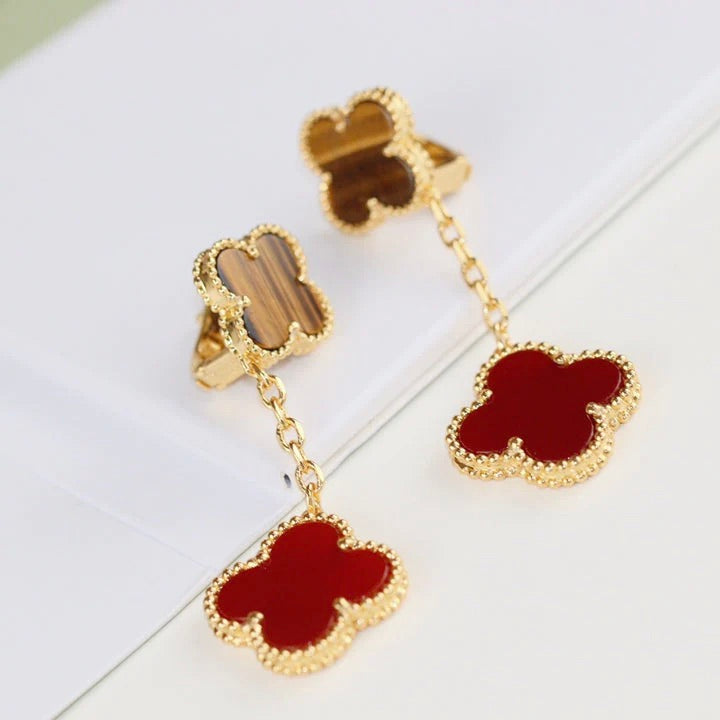 [✨ROSE✨]CLOVER  2 MOTIF  TIGER EYE CARNELIAN EARRINGS