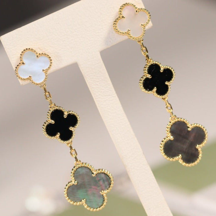 [✨ROSE✨]CLOVER EARRINGS GOLD ONYX MOP 3 MOTIF