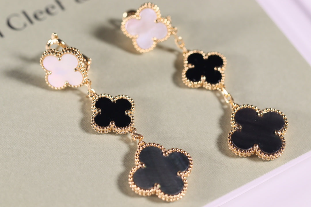 [✨ROSE✨]CLOVER EARRINGS GOLD ONYX MOP 3 MOTIF