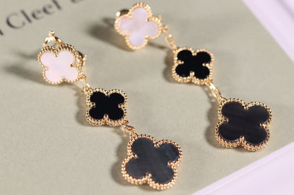 [✨ROSE✨]CLOVER EARRINGS GOLD ONYX MOP 3 MOTIF