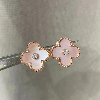 [✨ROSE✨]CLOVER MEDIUM 1 MOTIFS  PINK MOP DIAMOND EARRINGS