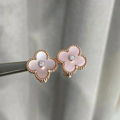 [✨ROSE✨]CLOVER MEDIUM 1 MOTIFS  PINK MOP DIAMOND EARRINGS