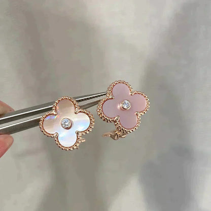 [✨ROSE✨]CLOVER MEDIUM 1 MOTIFS  PINK MOP DIAMOND EARRINGS