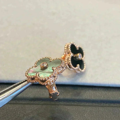 [✨ROSE✨]CLOVER MEDIUM 1 MOTIFS GRAY MOP  DIAMOND EARRINGS