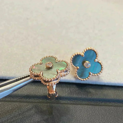 [✨ROSE✨]CLOVER MEDIUM 1 MOTIFS GRAY MOP  DIAMOND EARRINGS