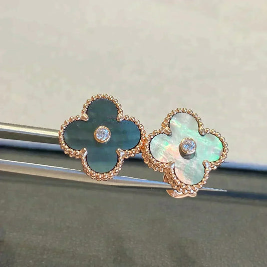 [✨ROSE✨]CLOVER MEDIUM 1 MOTIFS GRAY MOP  DIAMOND EARRINGS