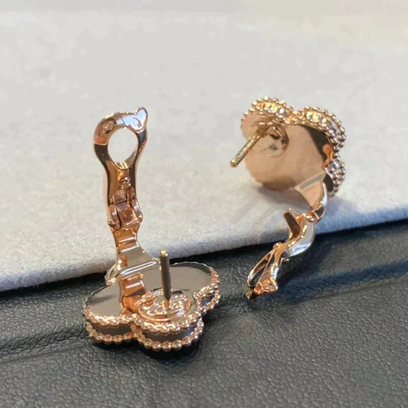 [✨ROSE✨]CLOVER MEDIUM 1 MOTIFS GRAY MOP  DIAMOND EARRINGS