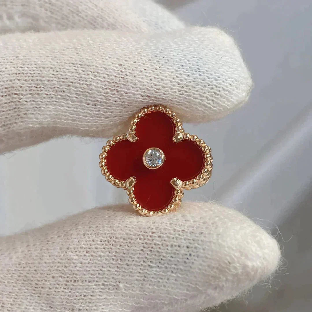 [✨ROSE✨]CLOVER MEDIUM 1 MOTIFS CARNELIAN  DIAMOND earrings