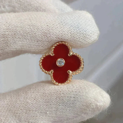 [✨ROSE✨]CLOVER MEDIUM 1 MOTIFS CARNELIAN  DIAMOND earrings