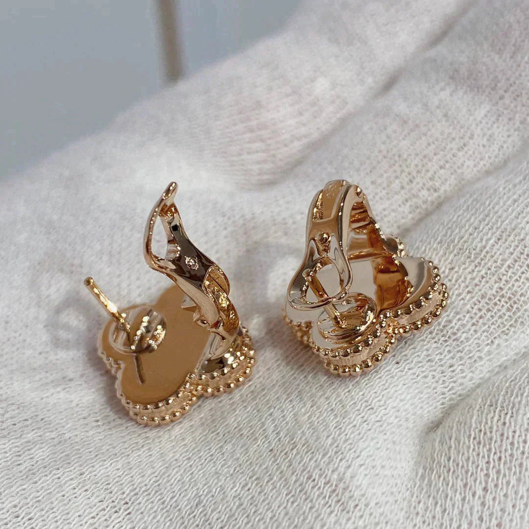 [✨ROSE✨]CLOVER MEDIUM 1 MOTIFS CARNELIAN  DIAMOND earrings