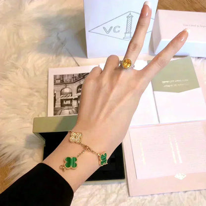 [✨ROSE✨]CLOVER  5 MOTIF MALACHITE DIAMOND BRACELET