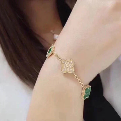 [✨ROSE✨]CLOVER  5 MOTIF MALACHITE DIAMOND BRACELET