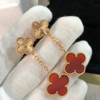 [✨ROSE✨]CLOVER 2 MOTIF  LASER CARNELIAN EARRINGS