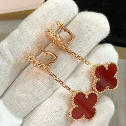 [✨ROSE✨]CLOVER 2 MOTIF  LASER CARNELIAN EARRINGS
