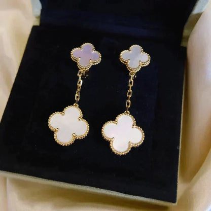 [✨ROSE✨]CLOVER 2 MOTIF WHITE MOP EARRINGS