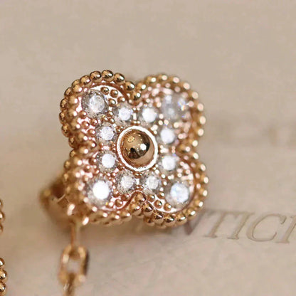 [✨ROSE✨]CLOVER MEDIUM 1 MOTIFS FUll DIAMOND EARRINGS
