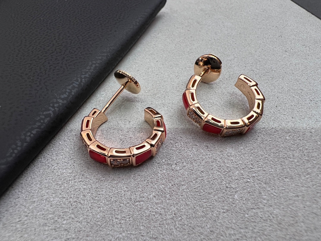 [✨ROSE✨]SERPENTI CARNELIAN PINK GOLD EARRINGS