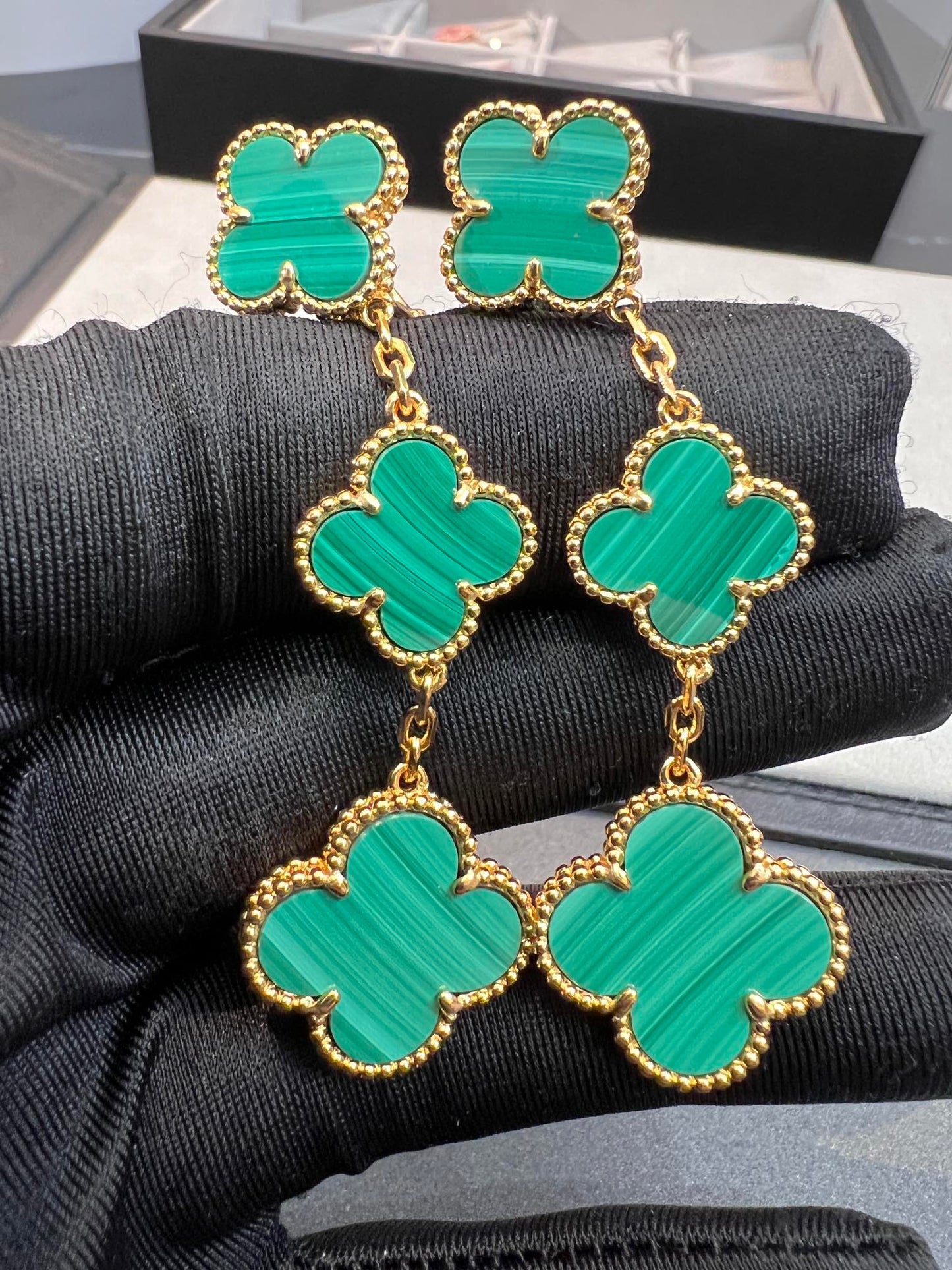 [✨ROSE✨]CLOVER MALACHITE 3 MOTIFS GOLD