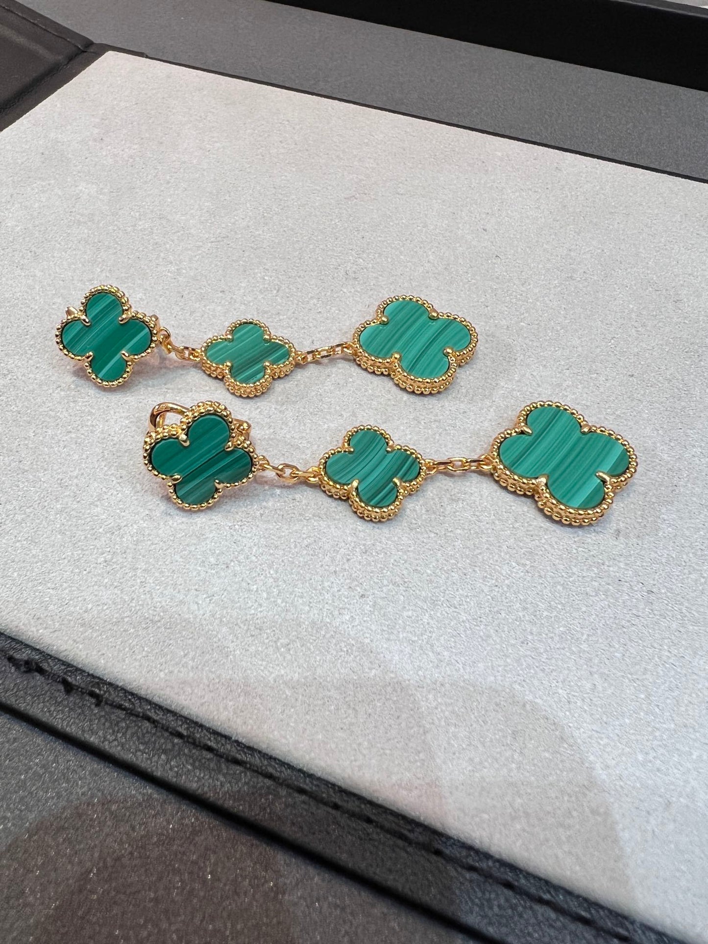 [✨ROSE✨]CLOVER MALACHITE 3 MOTIFS GOLD