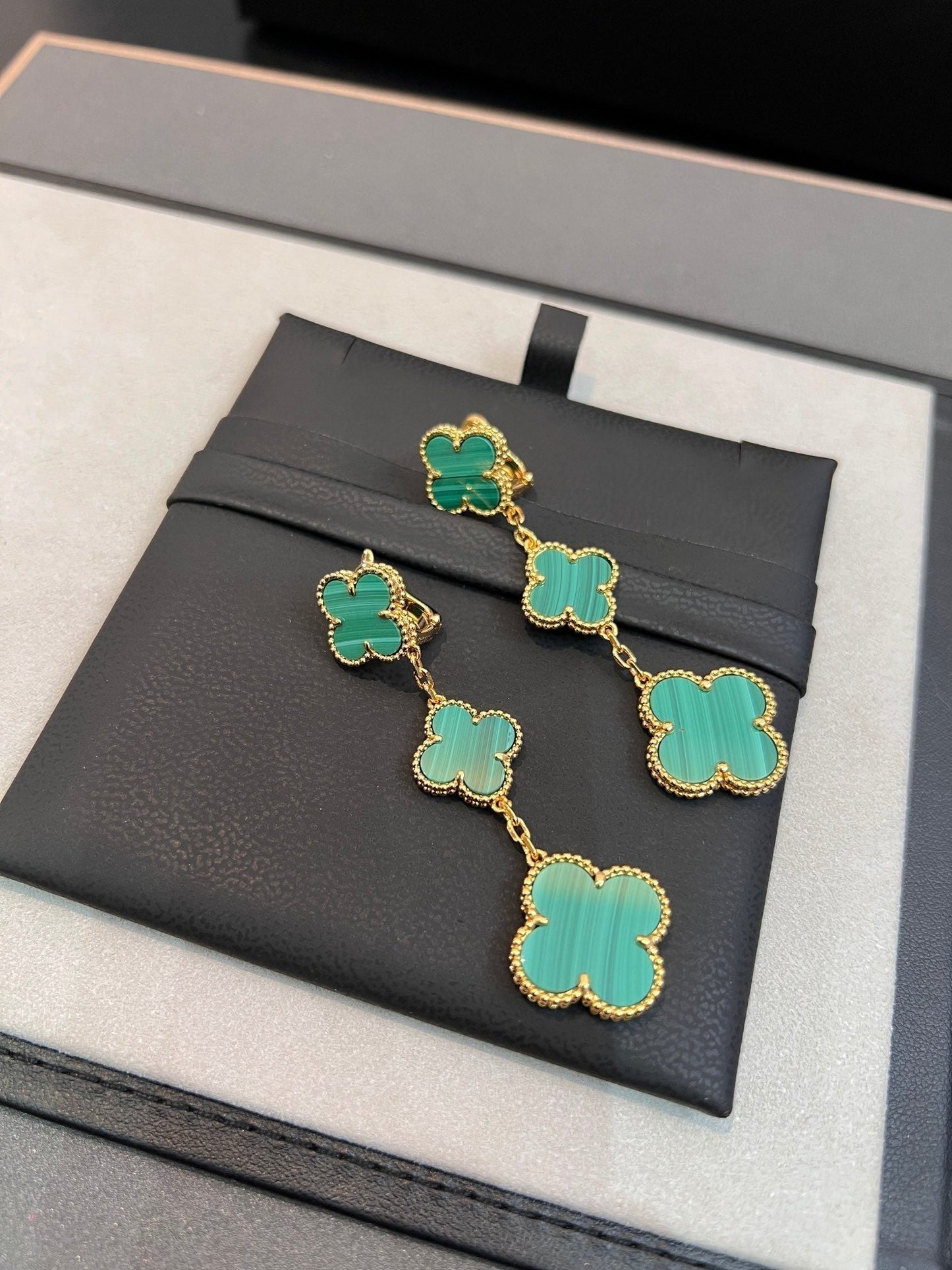 [✨ROSE✨]CLOVER MALACHITE 3 MOTIFS GOLD
