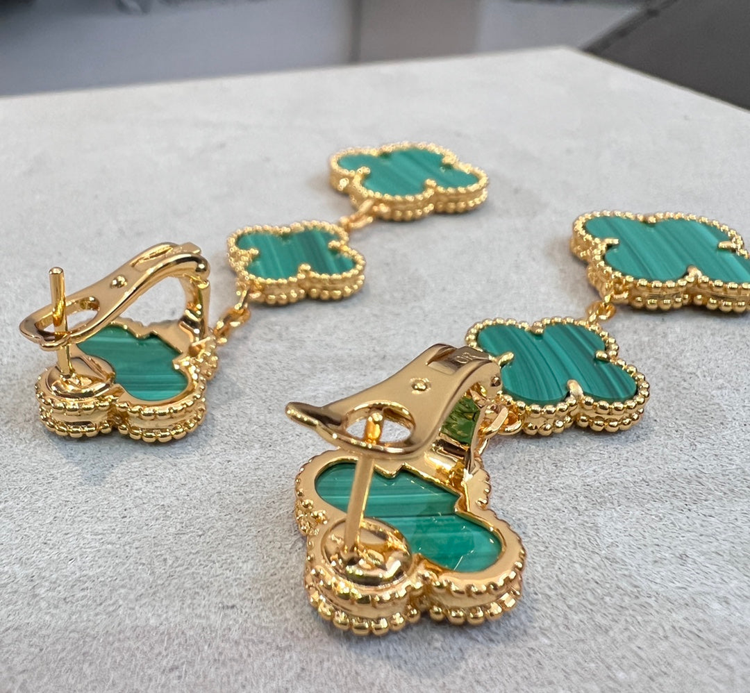 [✨ROSE✨]CLOVER MALACHITE 3 MOTIFS GOLD