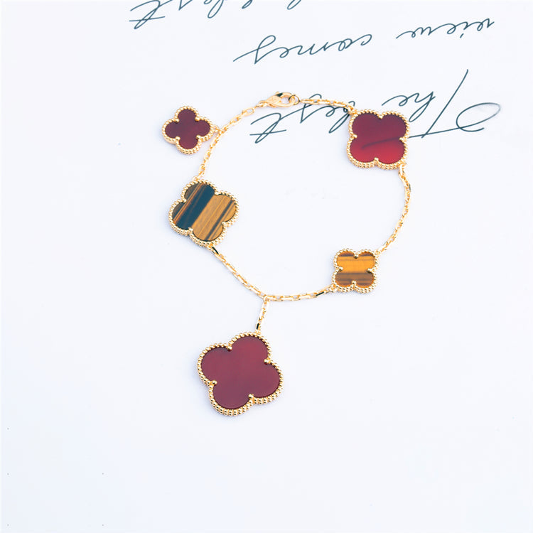 [✨ROSE✨]CLOVER BRACELET 5 MOTIFS CARNELIAN TIGER EYE