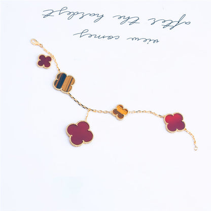 [✨ROSE✨]CLOVER BRACELET 5 MOTIFS CARNELIAN TIGER EYE