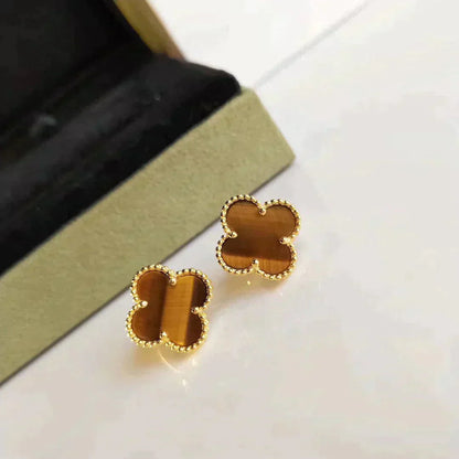 [✨ROSE✨]CLOVER MEDIUM 1 MOTIFS TIGER EYE EARRINGS