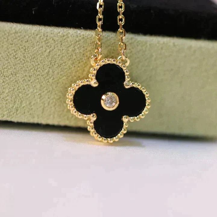 [✨ROSE✨]CLOVER 15MM DIAMOND ONYX NECKLACE