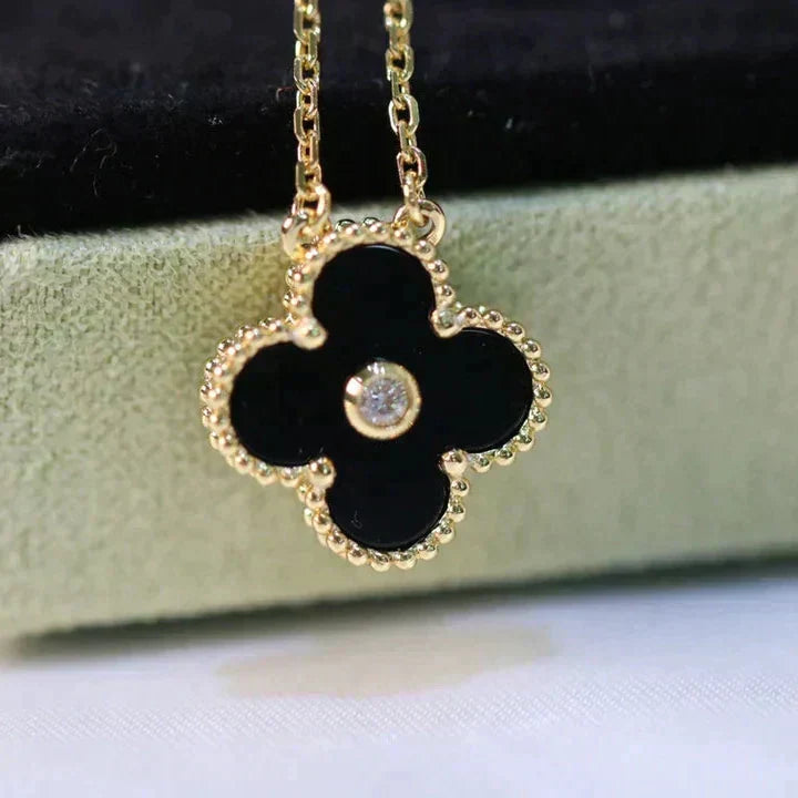 [✨ROSE✨]CLOVER 15MM DIAMOND ONYX NECKLACE