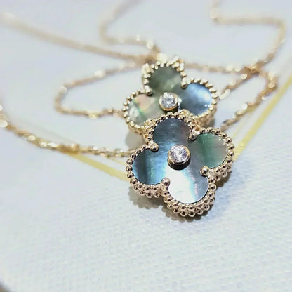 [✨ROSE✨]CLOVER 15MM DIAMOND AND MOTHER-OF-GREY NECKLACE